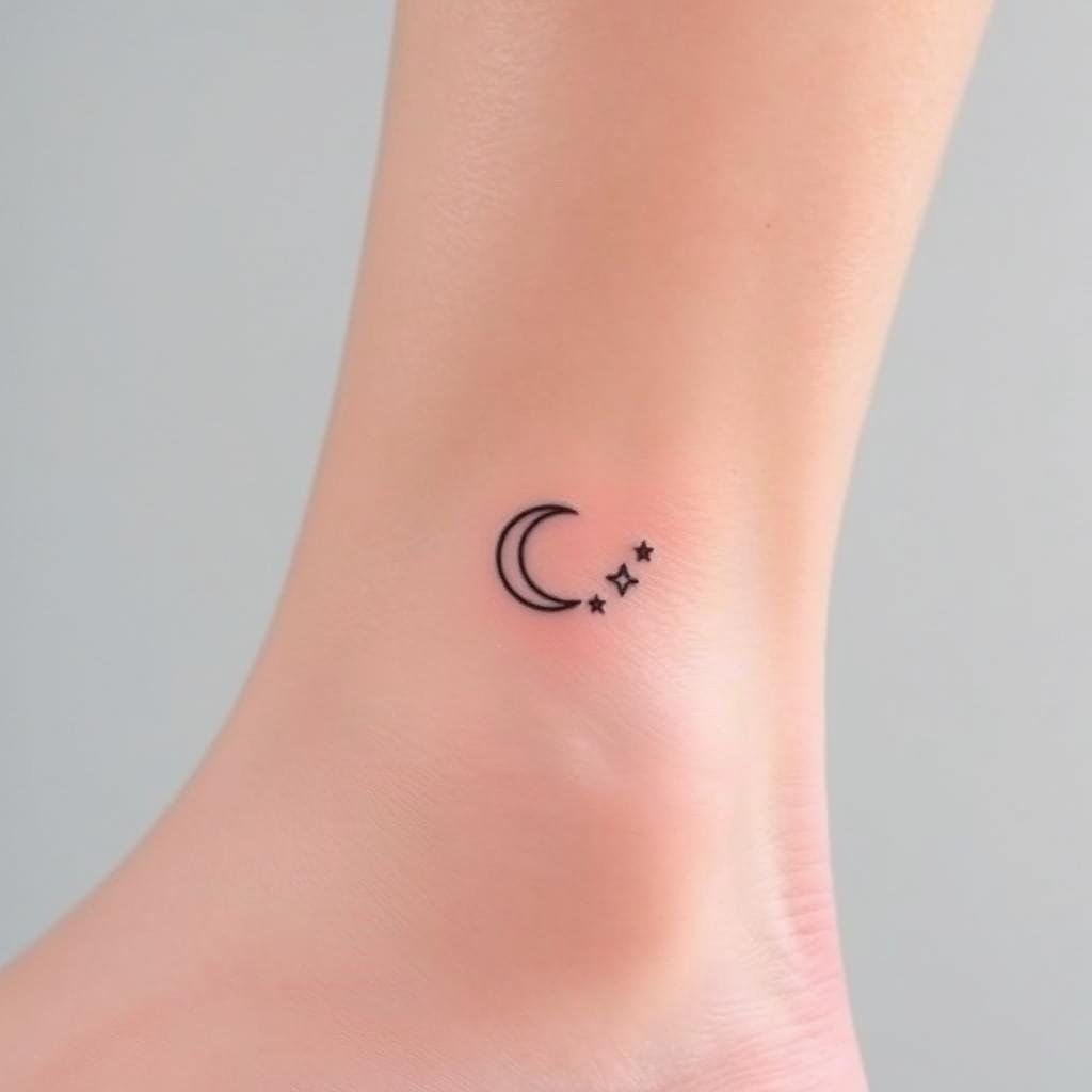A dainty ankle tattoo positioned on the outer ankle bone of a woman A dainty ankle tattoo positioned on the outer ankle bone of a woman