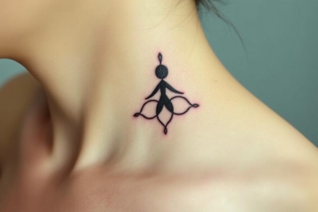 A delicate tattoo design symbolizing the trinity of mind, body, and spirit, combined with imagery that reflects the strong emotional bond between a mother and her three children