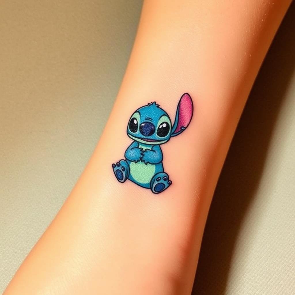 A delightful collection of Disney's iconic character Stitch adorned with charming tattoo designs. In the foreground, Stitch's mischievous grin and his signature blue hue are meticulously rendered, complemented by ornate floral motifs cascading along his body. The middle ground showcases a variety of Stitch-inspired tattoo designs, ranging from minimalist line art to intricate, color-rich depictions. In the background, a soft, dreamlike atmosphere envelops the scene, evoking a sense of whimsy and nostalgia. Warm lighting casts a gentle glow, highlighting the intricate details and the lovable essence of these unique Stitch tattoo ideas. A delightful collection of Disney's iconic character Stitch adorned with charming tattoo designs. In the foreground, Stitch's mischievous grin and his signature blue hue are meticulously rendered, complemented by ornate floral motifs cascading along his body. The middle ground showcases a variety of Stitch-inspired tattoo designs, ranging from minimalist line art to intricate, color-rich depictions. In the background, a soft, dreamlike atmosphere envelops the scene, evoking a sense of whimsy and nostalgia. Warm lighting casts a gentle glow, highlighting the intricate details and the lovable essence of these unique Stitch tattoo ideas.