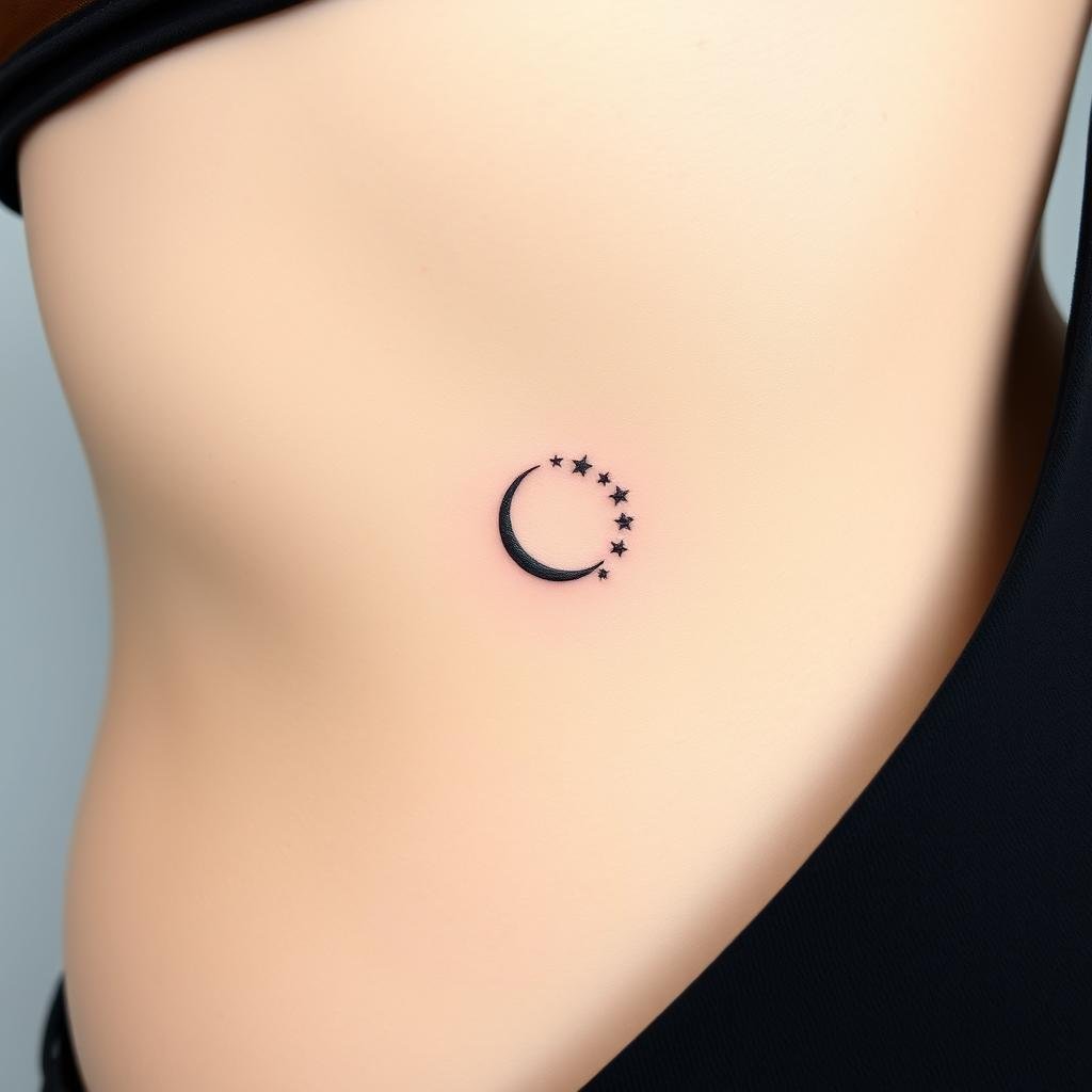 A small, modern baddie tattoo on a woman's ribcage A small, modern baddie tattoo on a woman's ribcage