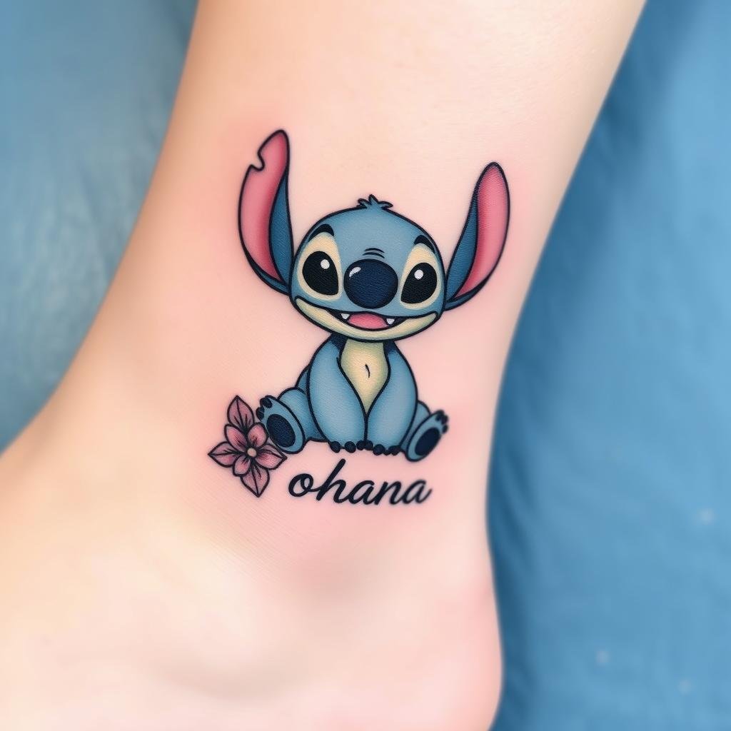 A small-sized tattoo of Stitch from Disney’s Lilo & Stitch on ankle A small-sized tattoo of Stitch from Disney’s Lilo & Stitch on ankle