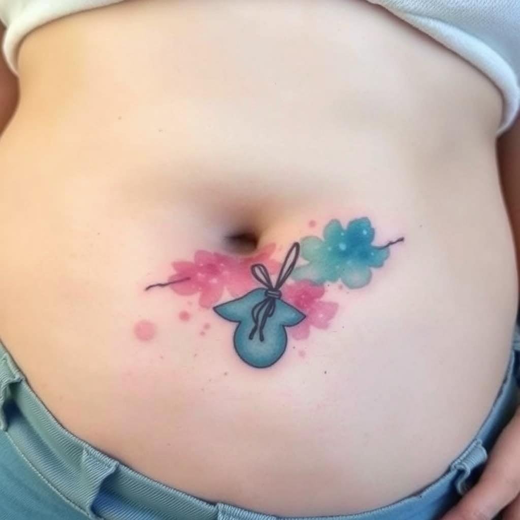 A small-sized tattoo on the stomach of a plus-size woman A small-sized tattoo on the stomach of a plus-size woman