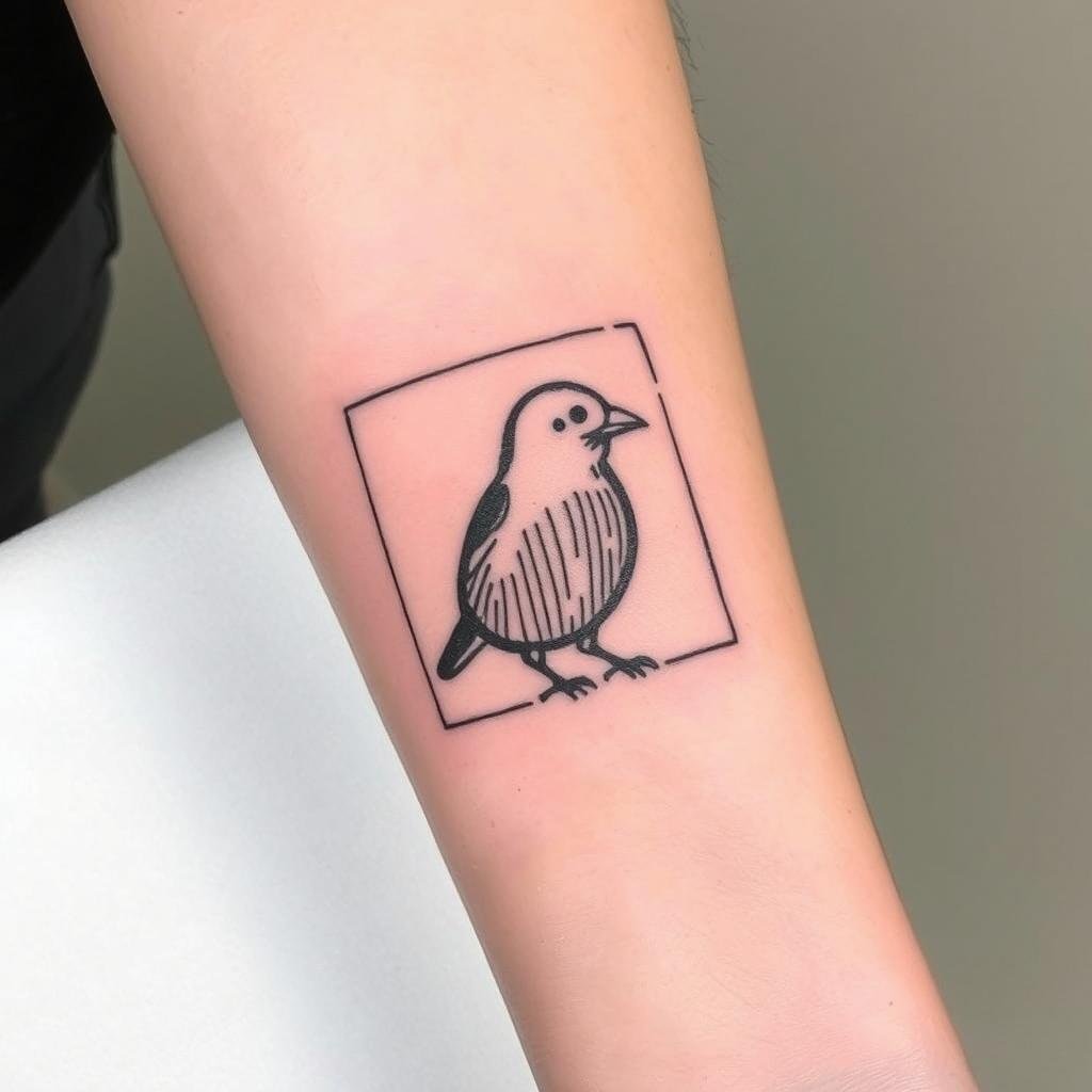 A small-sized woodcut-style tattoo A small-sized woodcut-style tattoo