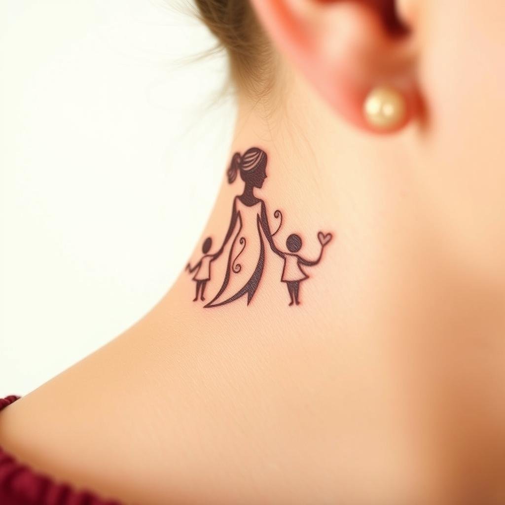 A small, stylized tattoo design symbolizing a mother and her three children