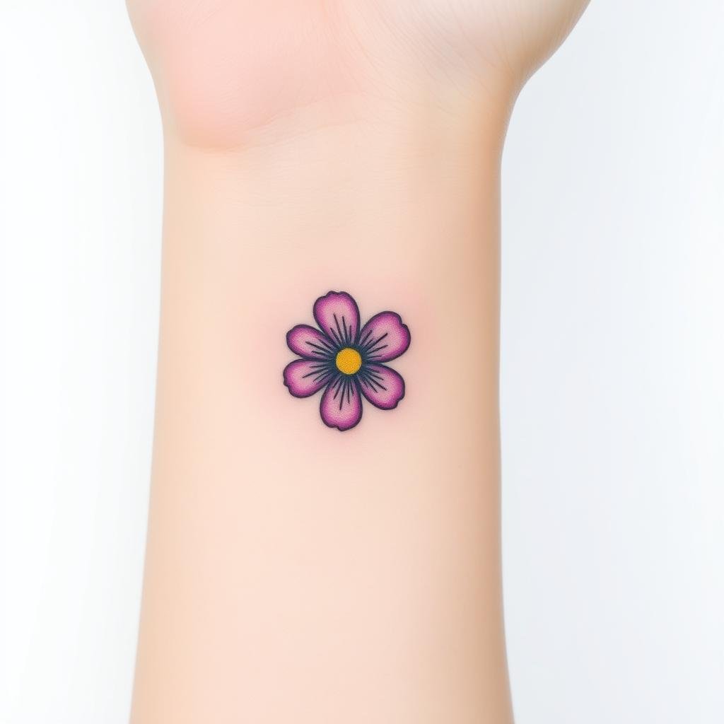 Small colorful flower baddie tattoo design with fine lines Small colorful flower baddie tattoo design with fine lines