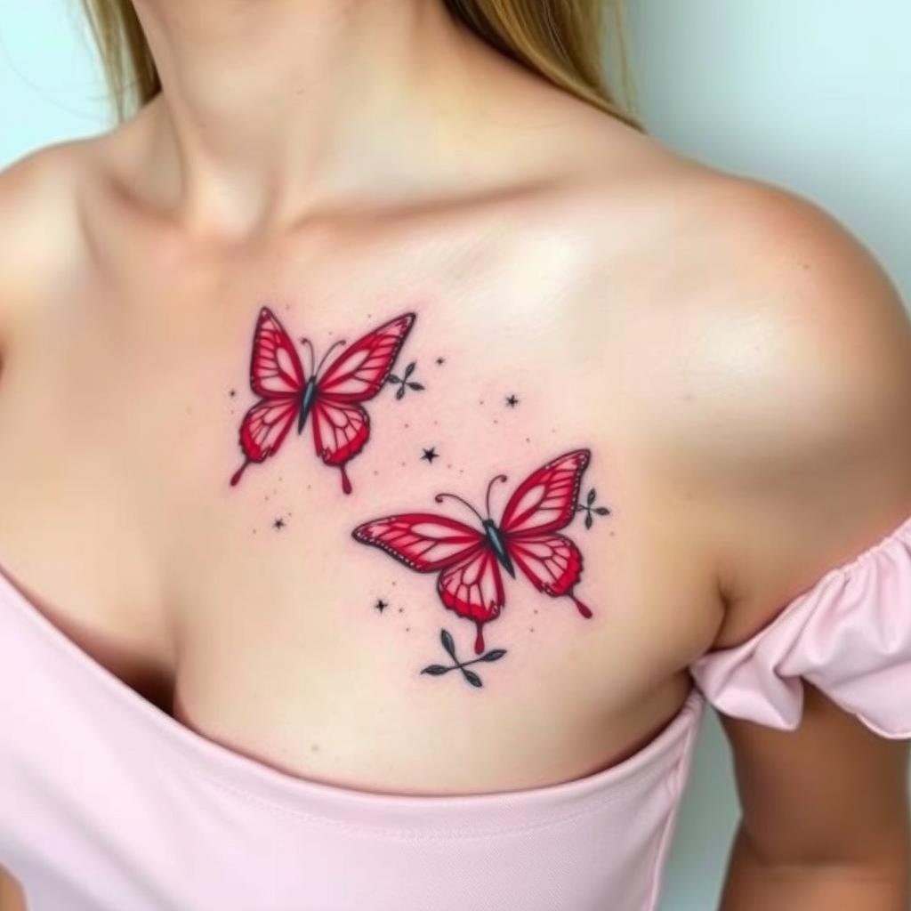 Y2K Baddie Tattoo design on woman upper chest Y2K Baddie Tattoo design on woman upper chest