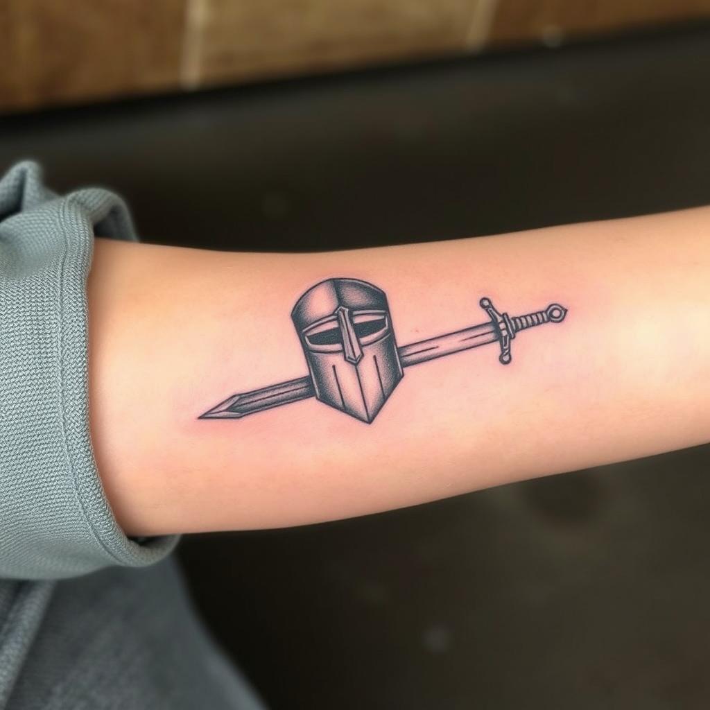 a small-sized medieval sleeve tattoo