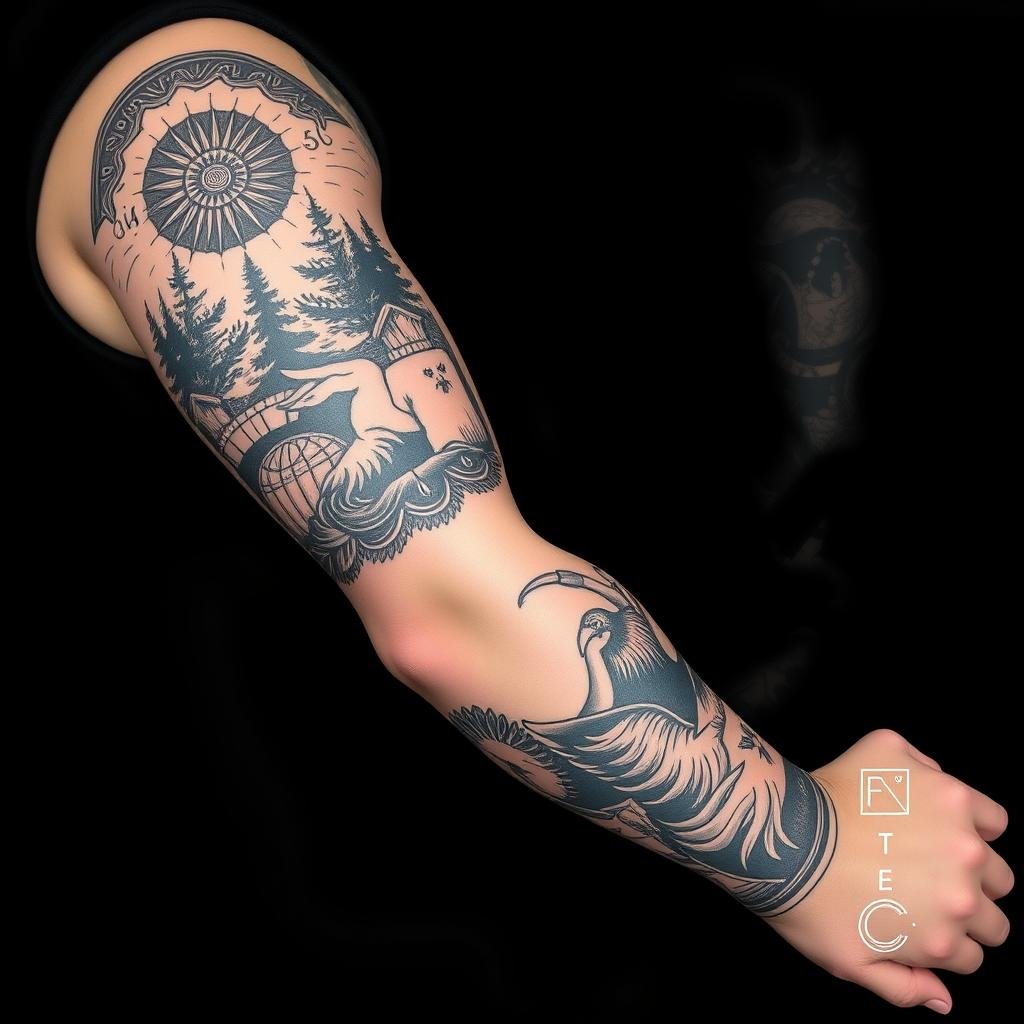 a small-sized tattoo in woodcut style a small-sized tattoo in woodcut style