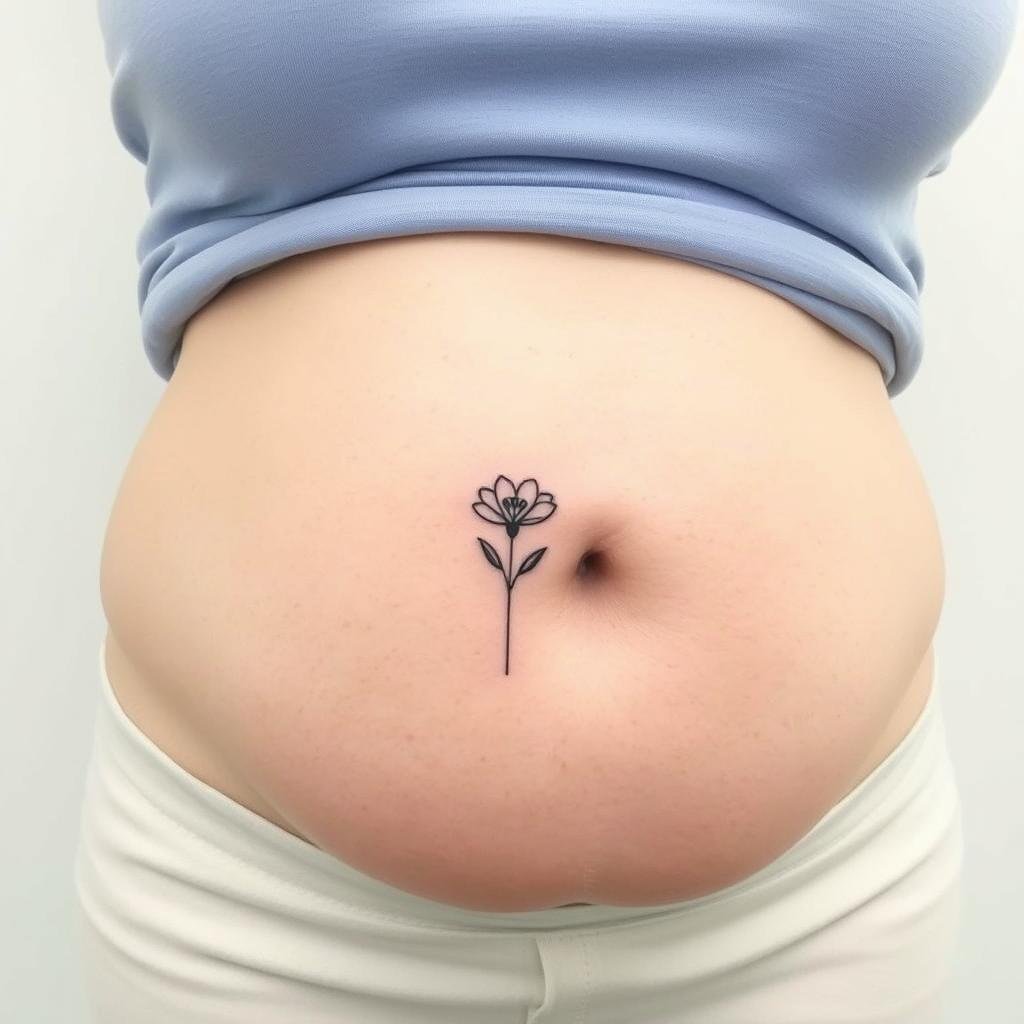 a small-sized tattoo placed on the stomach of a plus-size person a small-sized tattoo placed on the stomach of a plus-size person