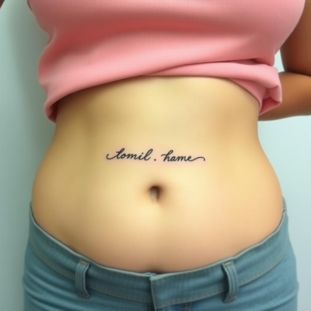 "A small, elegant tattoo placed on the upper stomach area "A small, elegant tattoo placed on the upper stomach area