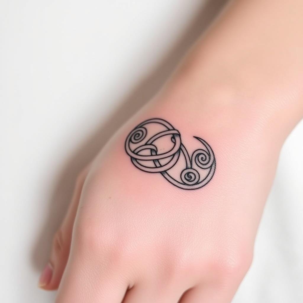 black-ink tattoo design featuring intertwined Celtic knots and triple spirals, symbolizing the eternal bond between a mother and her three children