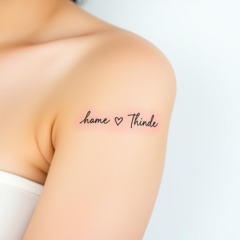 delicate kids name tattoo design on a woman’s upper arm delicate kids name tattoo design on a woman’s upper arm