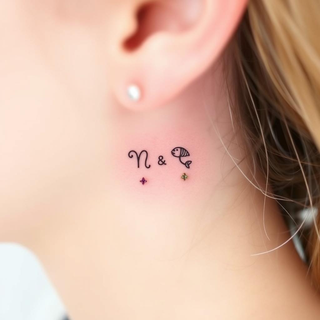 delicate tattoo design for moms with two children, featuring minimalist zodiac symbols for each child delicate tattoo design for moms with two children, featuring minimalist zodiac symbols for each child