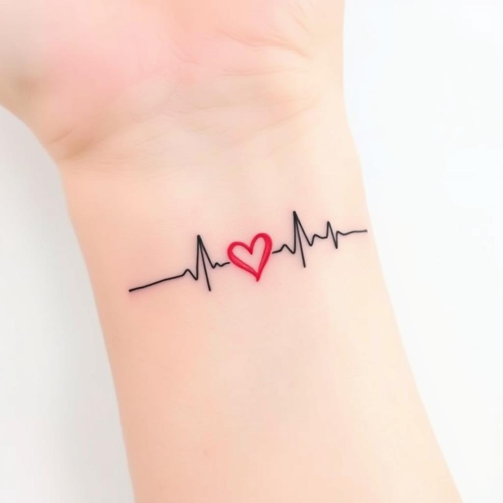 delicate watercolor tattoo design featuring a heartbeat line, symbolizing the emotional bond between a mother and her two children delicate watercolor tattoo design featuring a heartbeat line, symbolizing the emotional bond between a mother and her two children