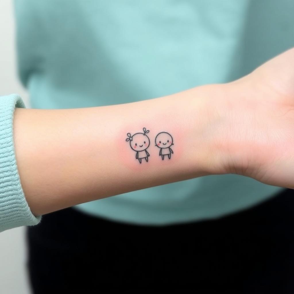 delicate watercolor tattoo design for moms, featuring two matching and cute elements that symbolize their children delicate watercolor tattoo design for moms, featuring two matching and cute elements that symbolize their children