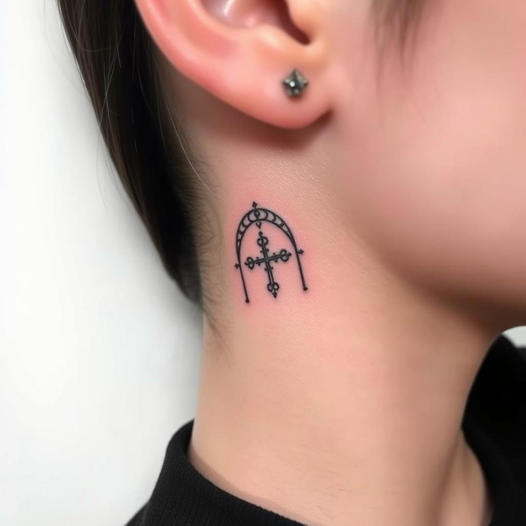 gothic-style mini baddie tattoo design on behind the ear gothic-style mini baddie tattoo design on behind the ear