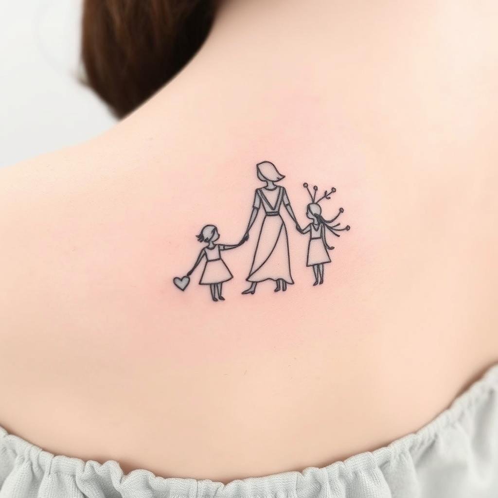 meaningful black-ink mother and childerns tattoo design