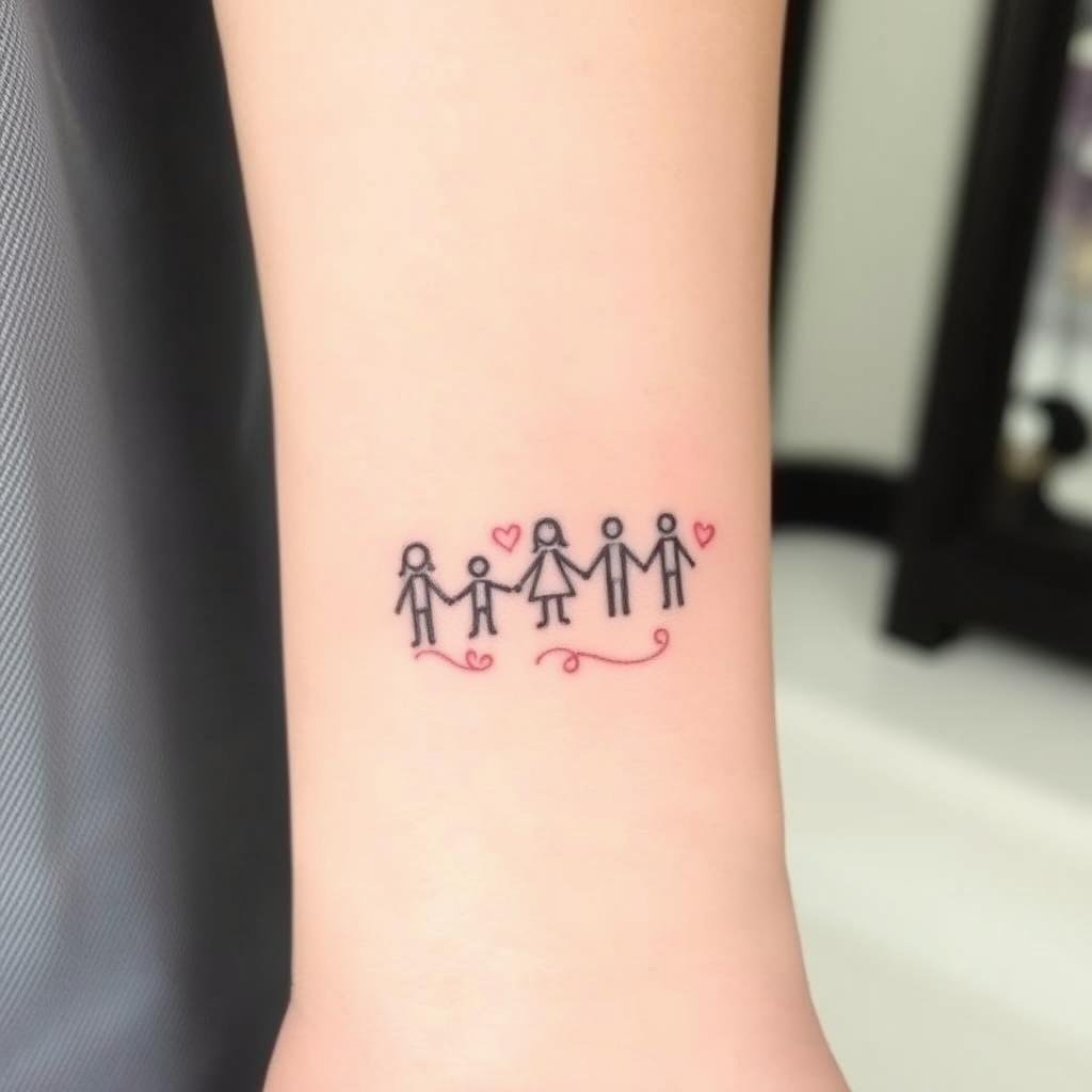 meaningful tattoo design for a woman's wrist, featuring a mother and her three kids