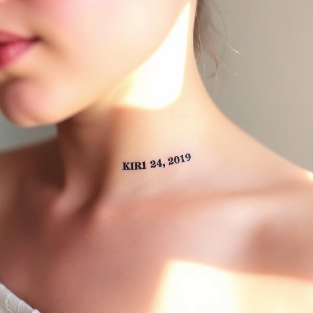 minimalist tattoo  design of Roman numerals representing a child's birth date
