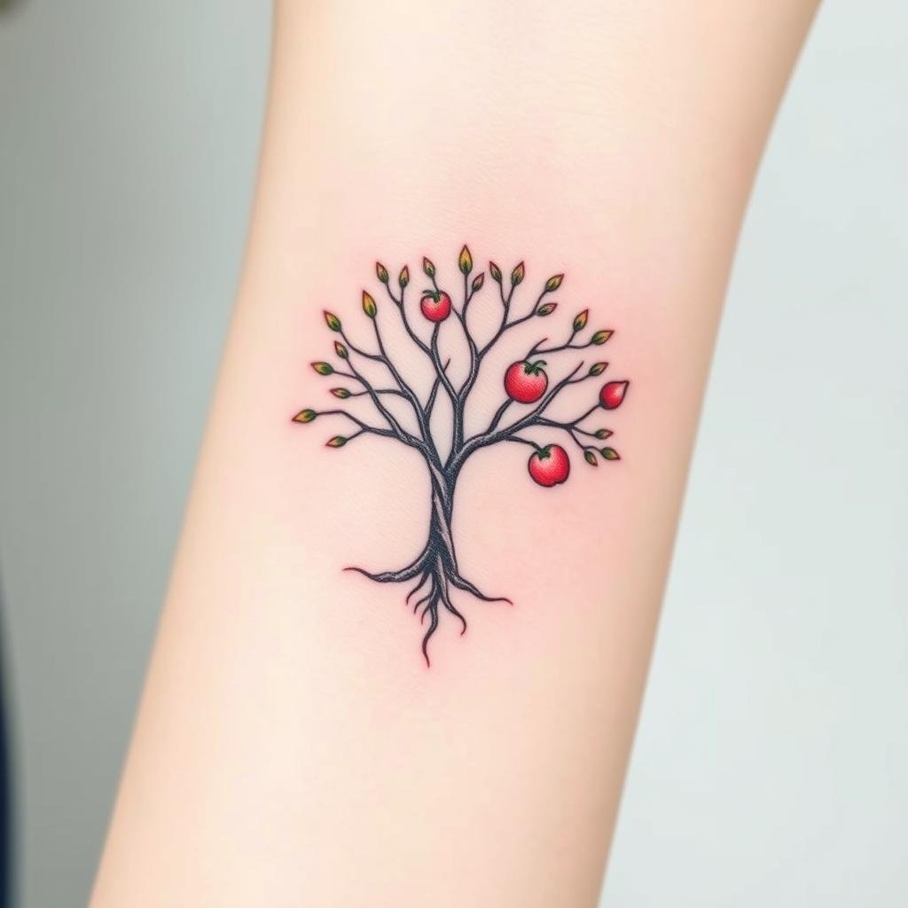 minimalist tattoo design of the Tree of Life, symbolizing growth, strength, and connection