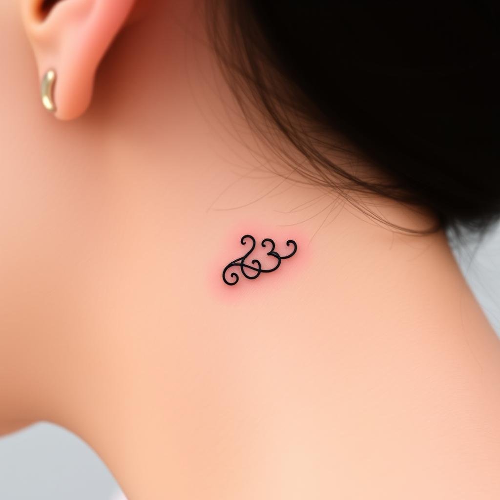 minimalist tattoo featuring the number 'three' in elegant, fine-line design, symbolizing unity, balance, and harmony