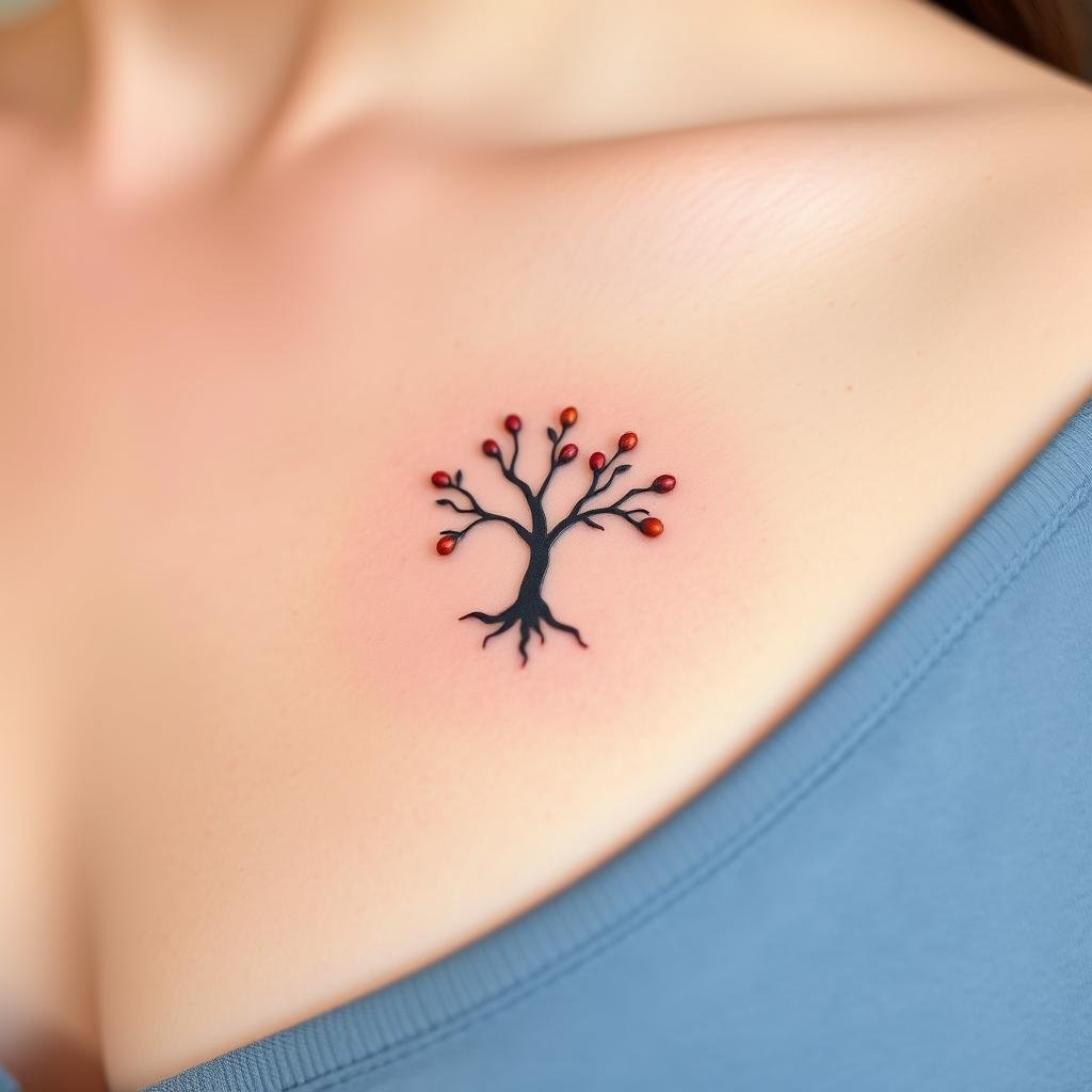 minimalist tattoo of the Tree of Life, symbolizing growth, strength, and connection