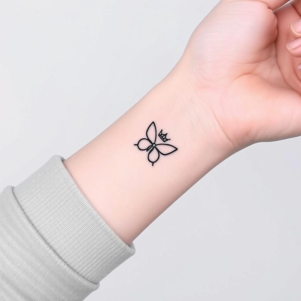 stylish 'baddie' tattoo design featuring a simple, bold symbol like a small crown, butterfly on a woman forearm stylish 'baddie' tattoo design featuring a simple, bold symbol like a small crown, butterfly on a woman forearm
