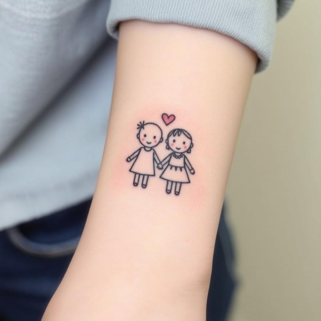 traditional tattoo design featuring two children, symbolizing a mother’s love  traditional tattoo design featuring two children, symbolizing a mother’s love