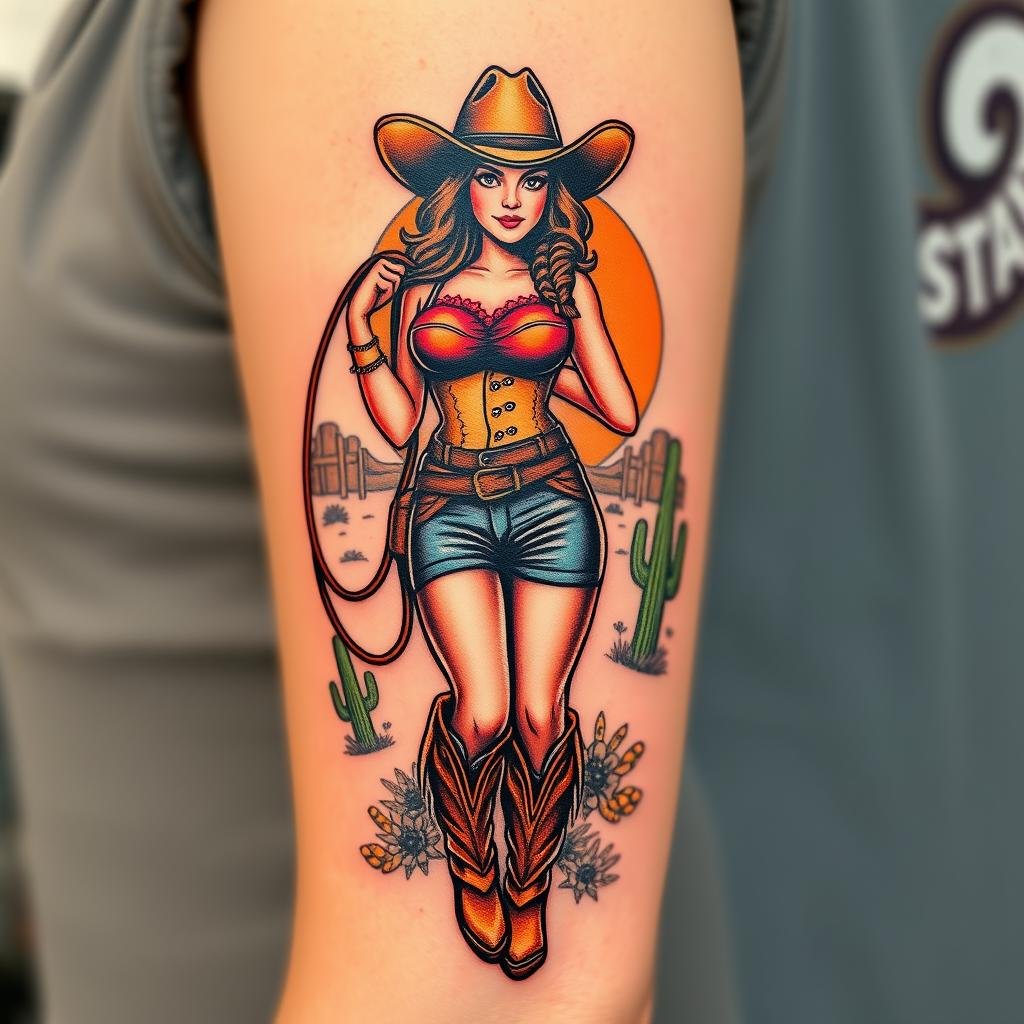 Cowgirl Pinup Body Art Symbolism