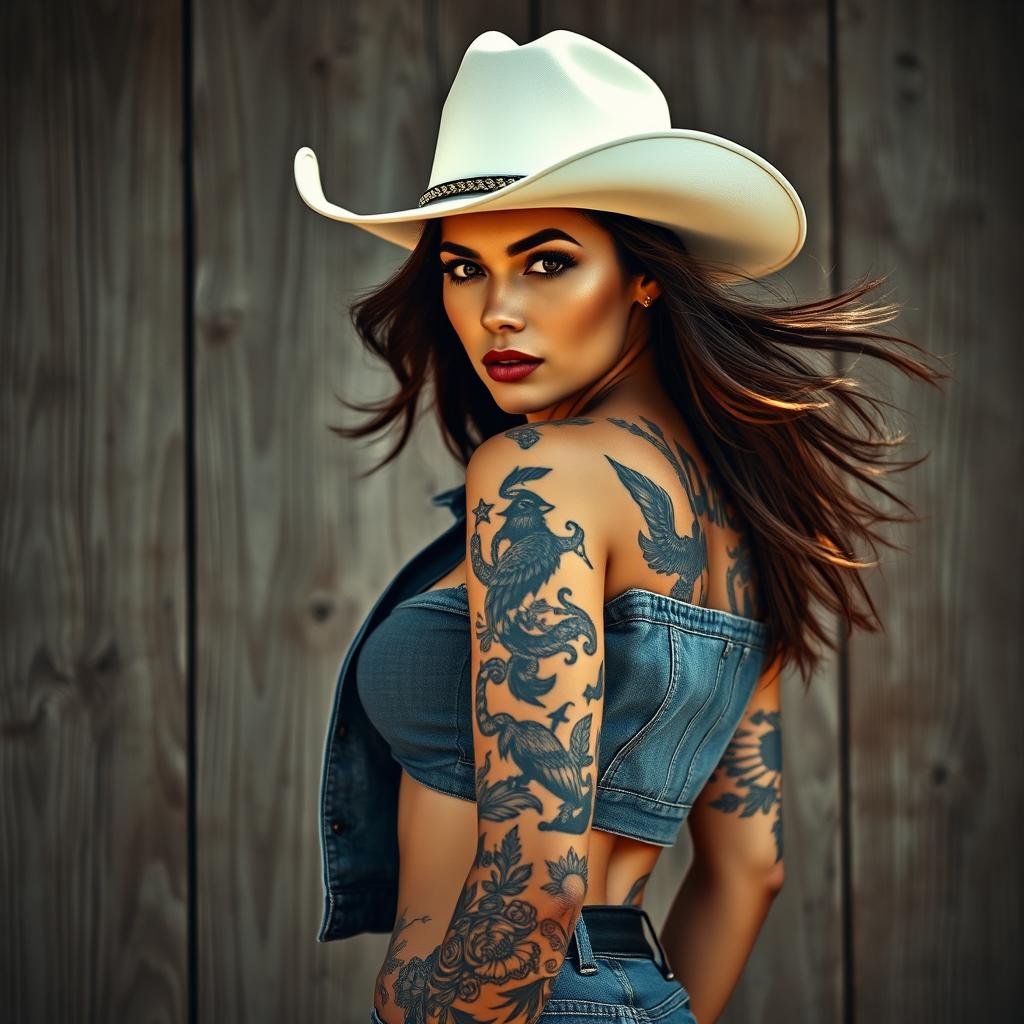 Modern Cowgirl Pinup Tattoo Design