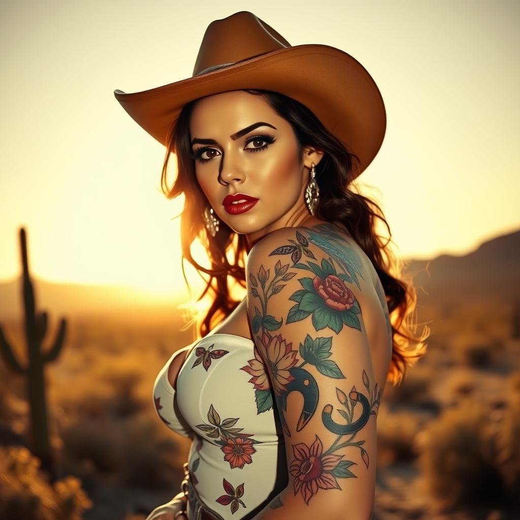 Retro Cowgirl Tattoo Design