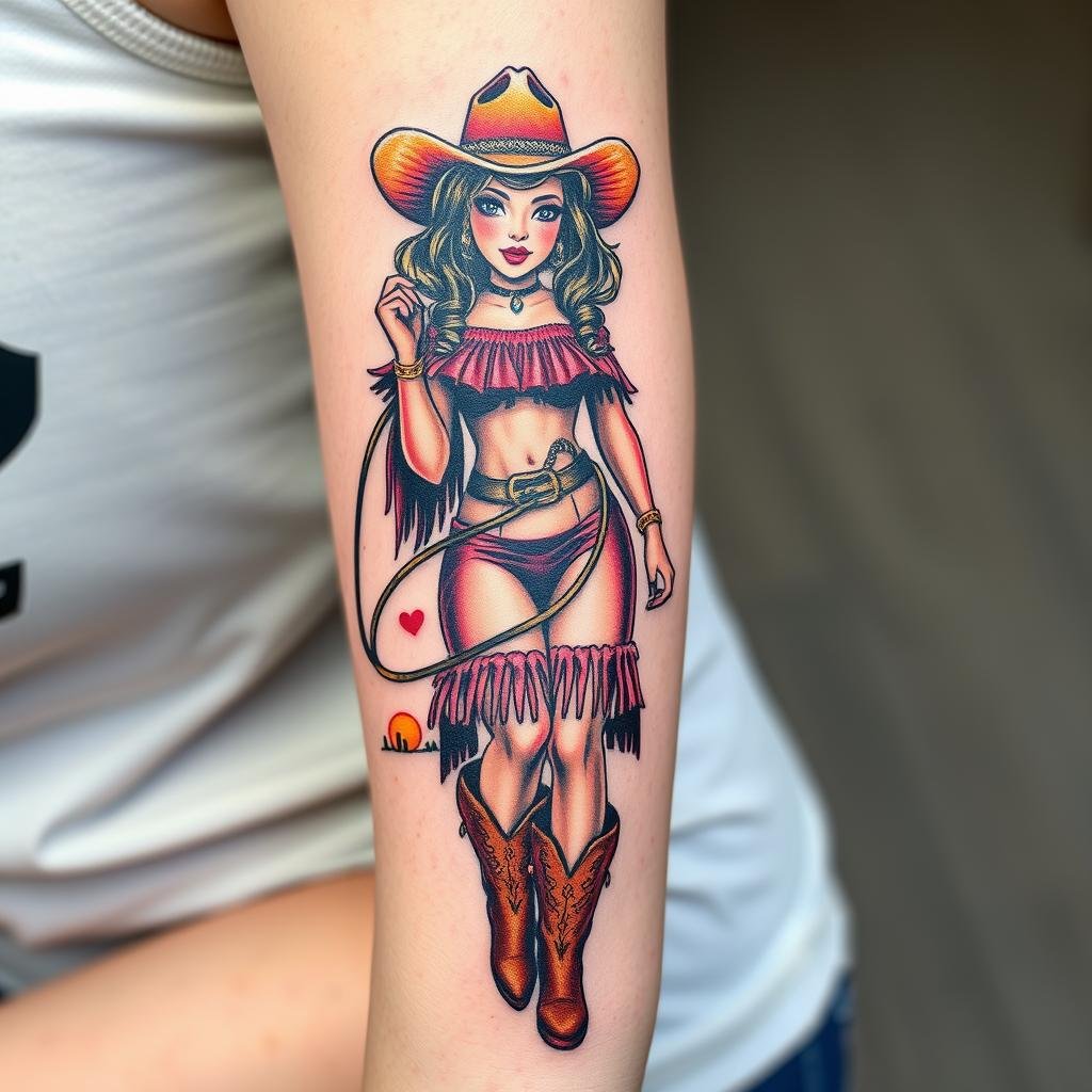 Vintage Cowgirl Pinup Tattoo Art