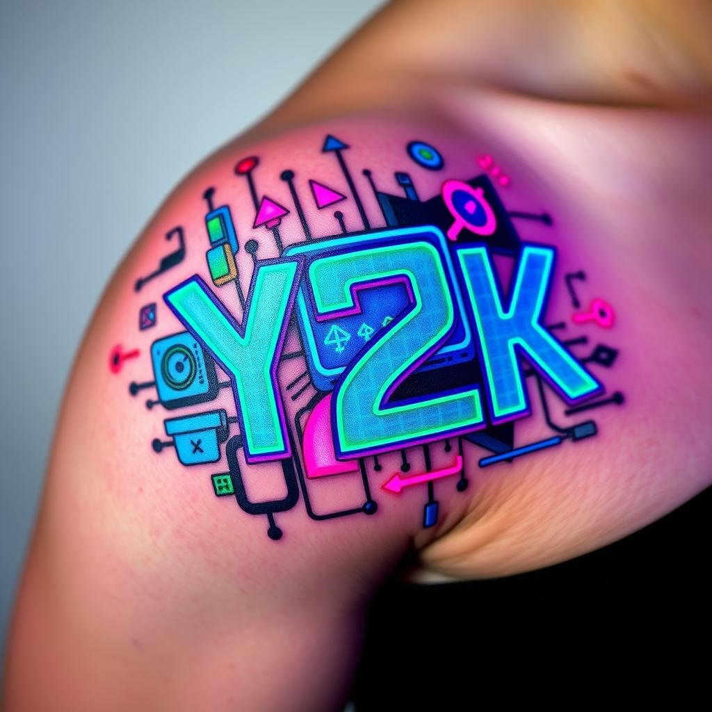 Y2K aesthetic tattoos with vibrant colors Y2K aesthetic tattoos with vibrant colors
