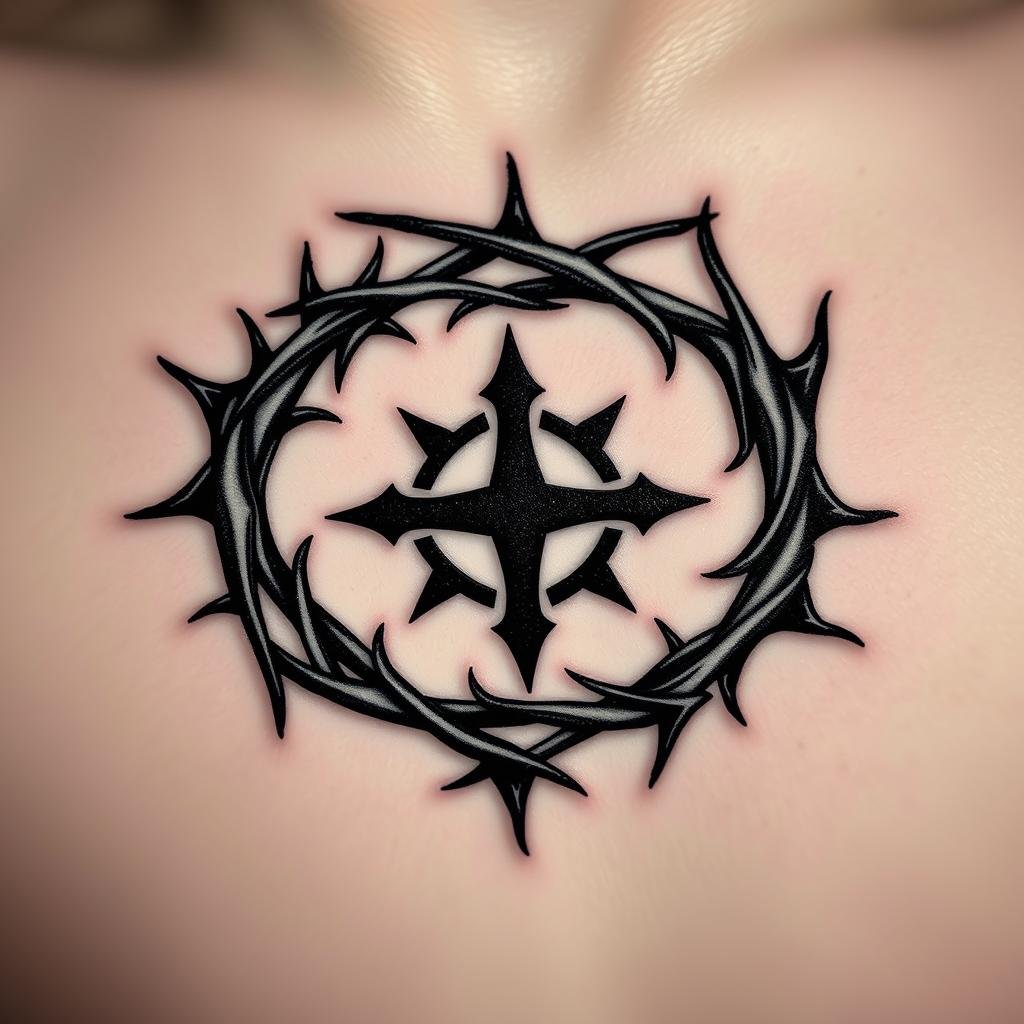 Black and Gray Crown of Thorns Tattoo Design