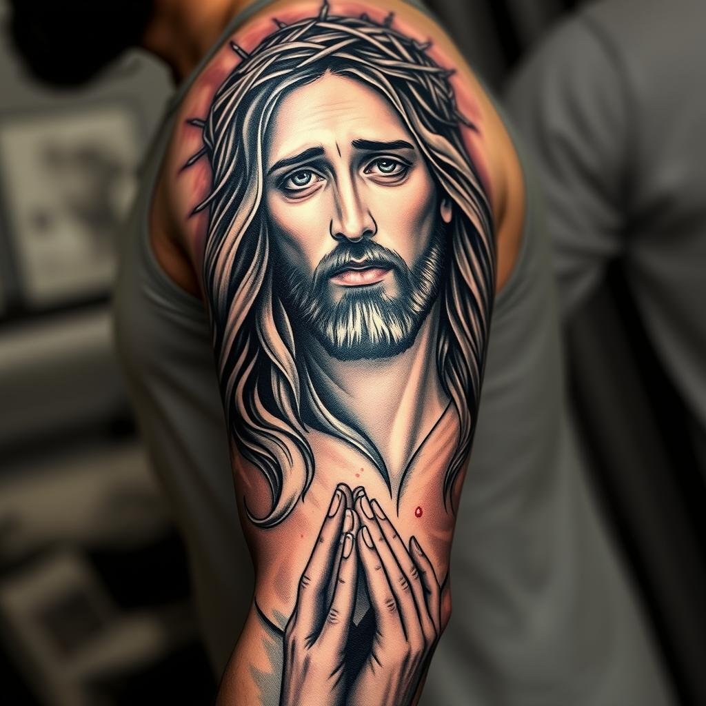Crown of Thorns Religious Sleeve Tattoo Design