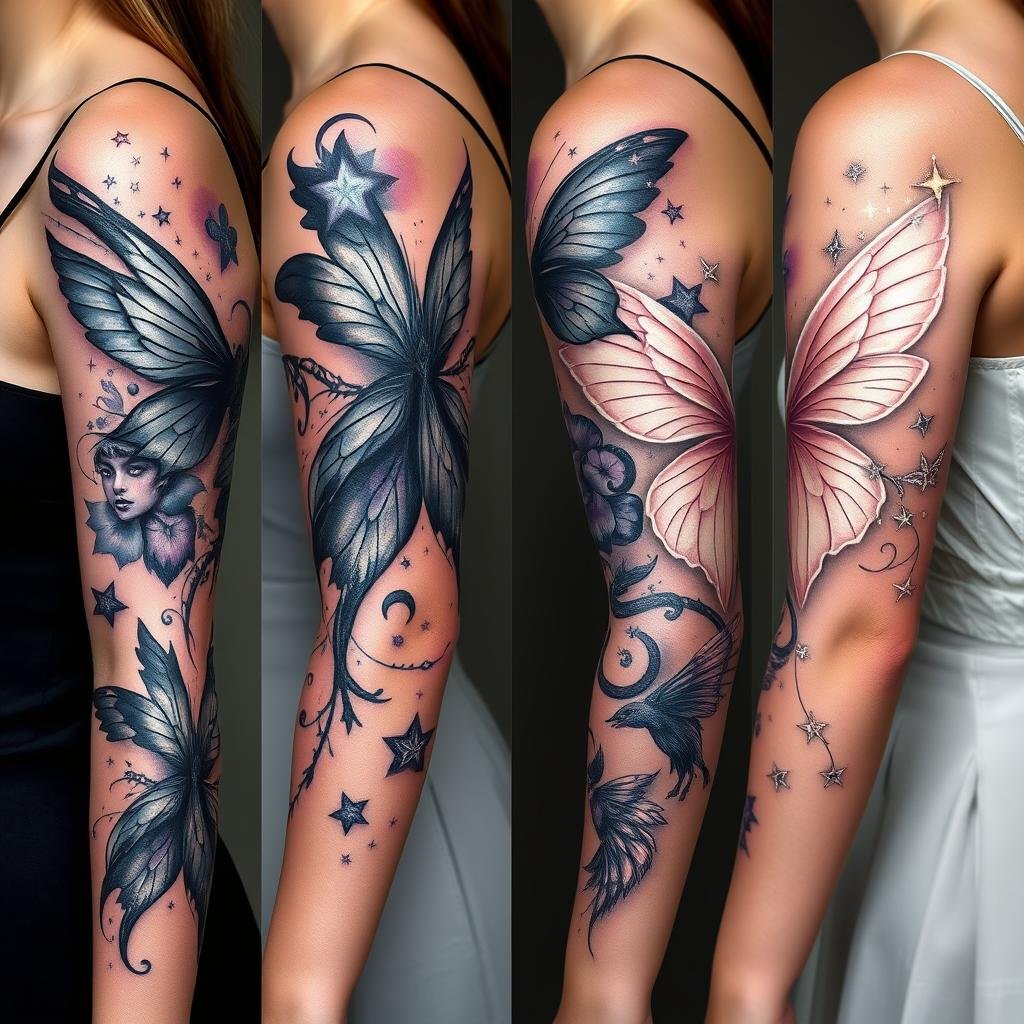 Fantasy Sleeve Tattoos with Fairy Contrasts