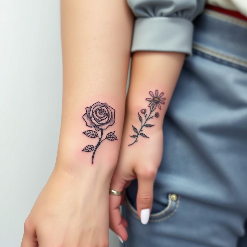 Floral Elements in Couple Tattoos Floral Elements in Couple Tattoos