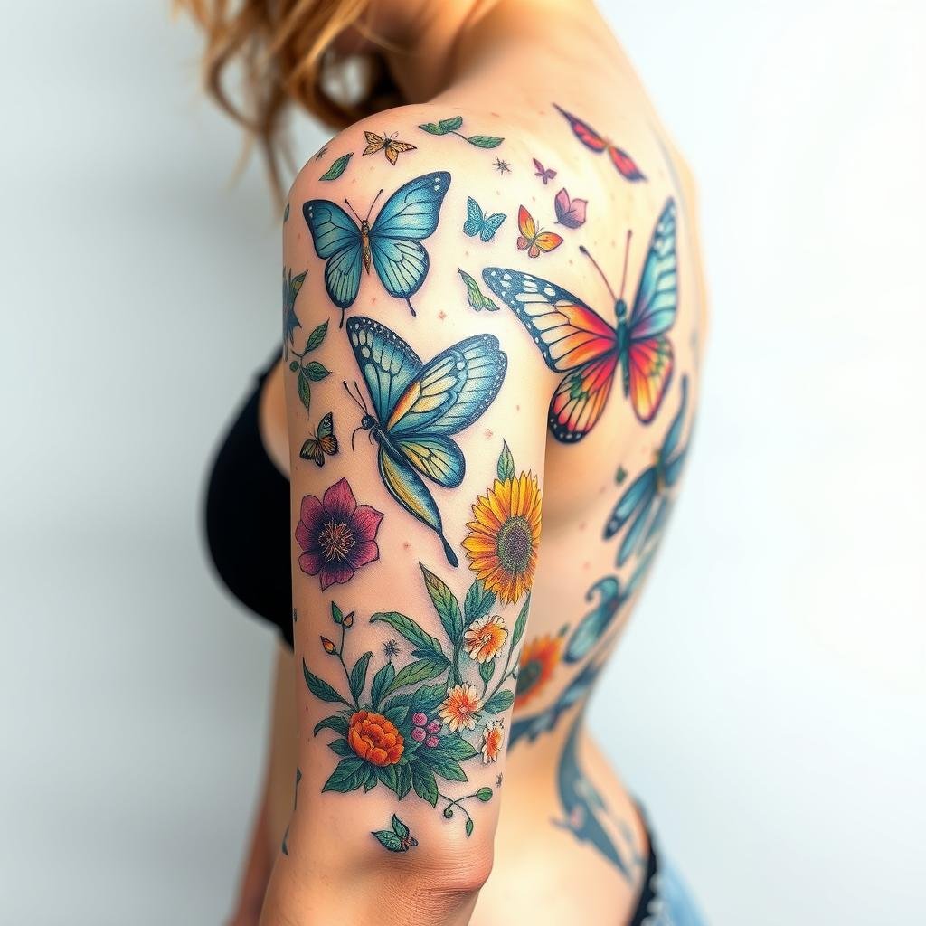 Seasonal Fairy Sleeve Tattoo Design
