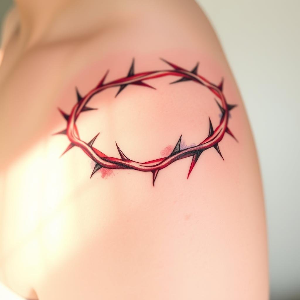 Watercolor Crown of Thorns Tattoo Design