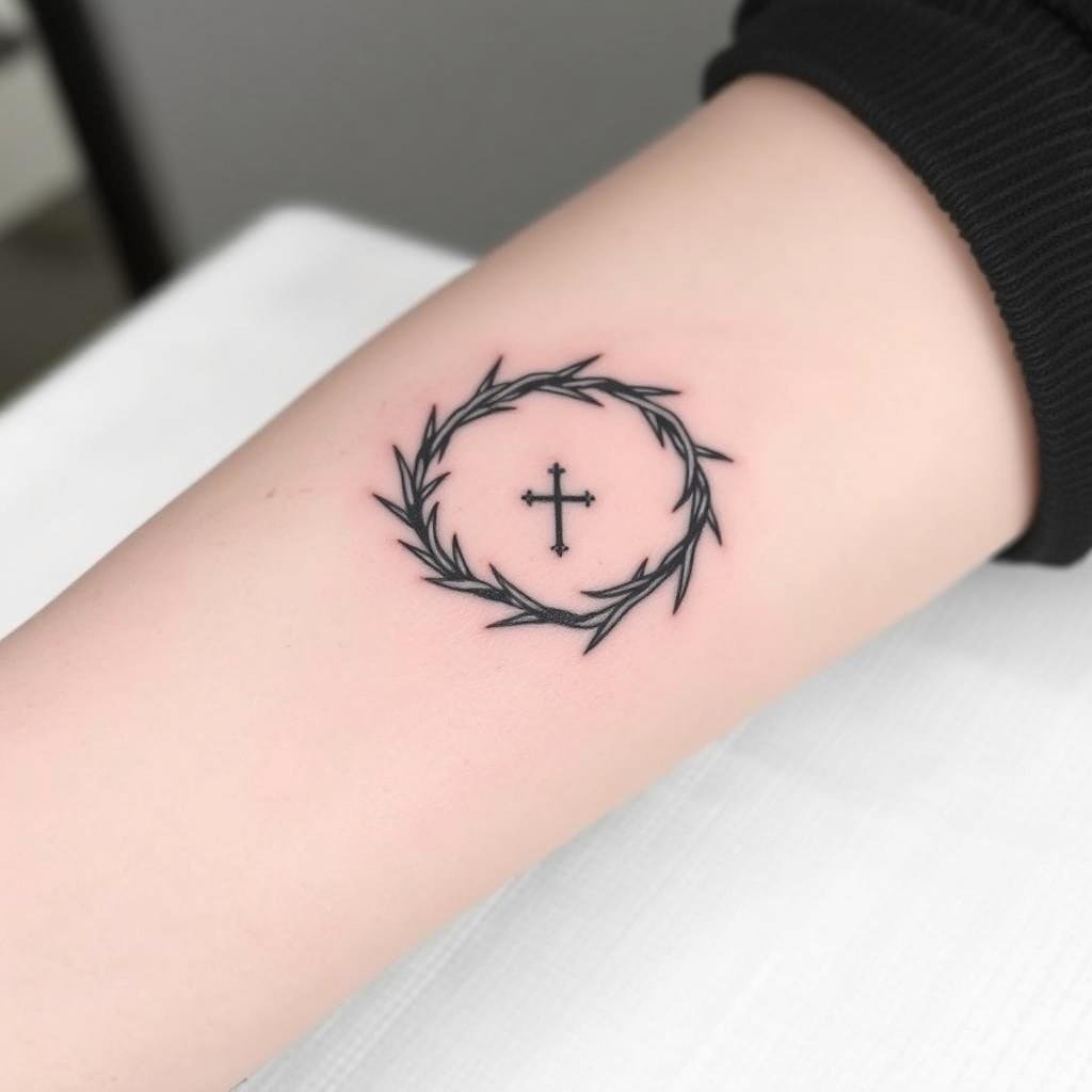  a small-sized tattoo of a Jesus crown