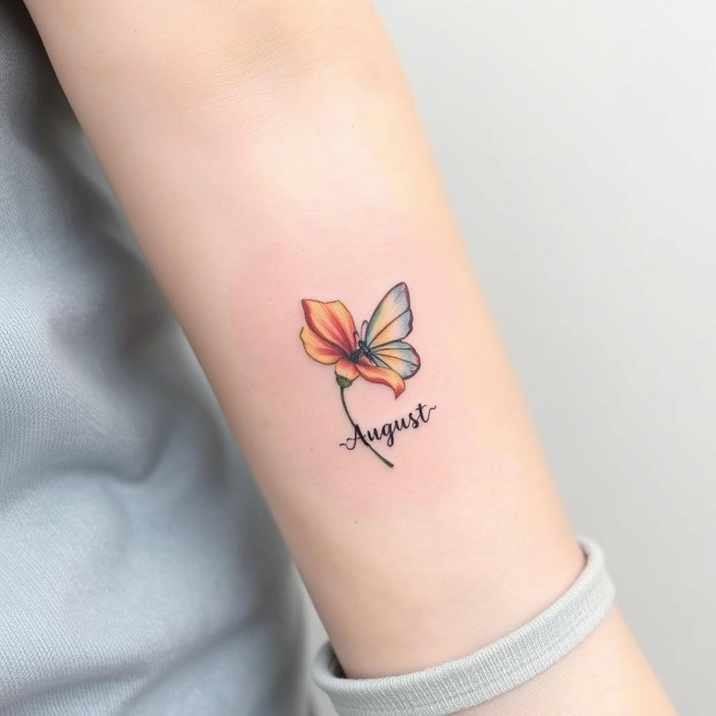 August Birth Flower Tattoos with Butterflies