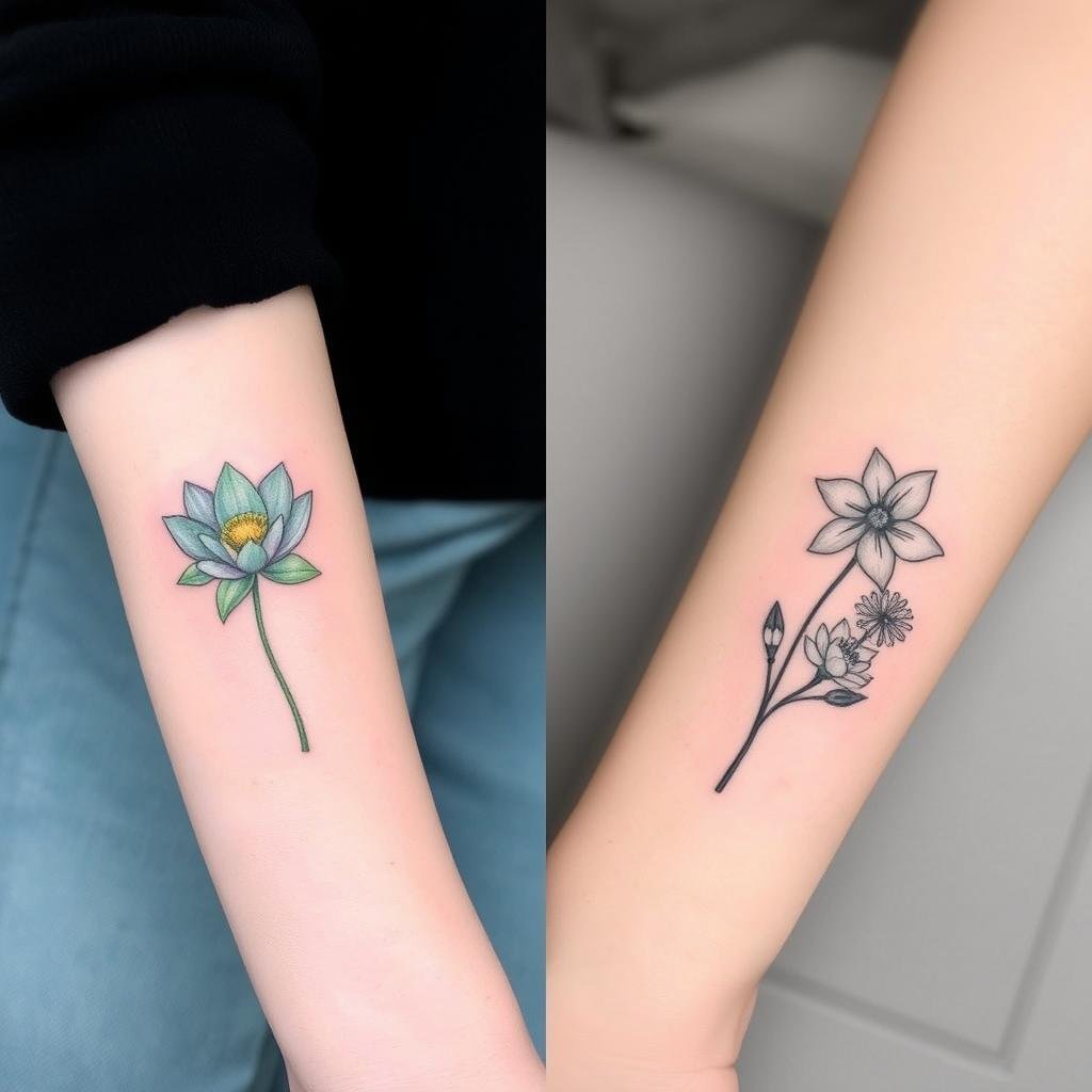 Color vs. Black and Grey July Flower Tattoo