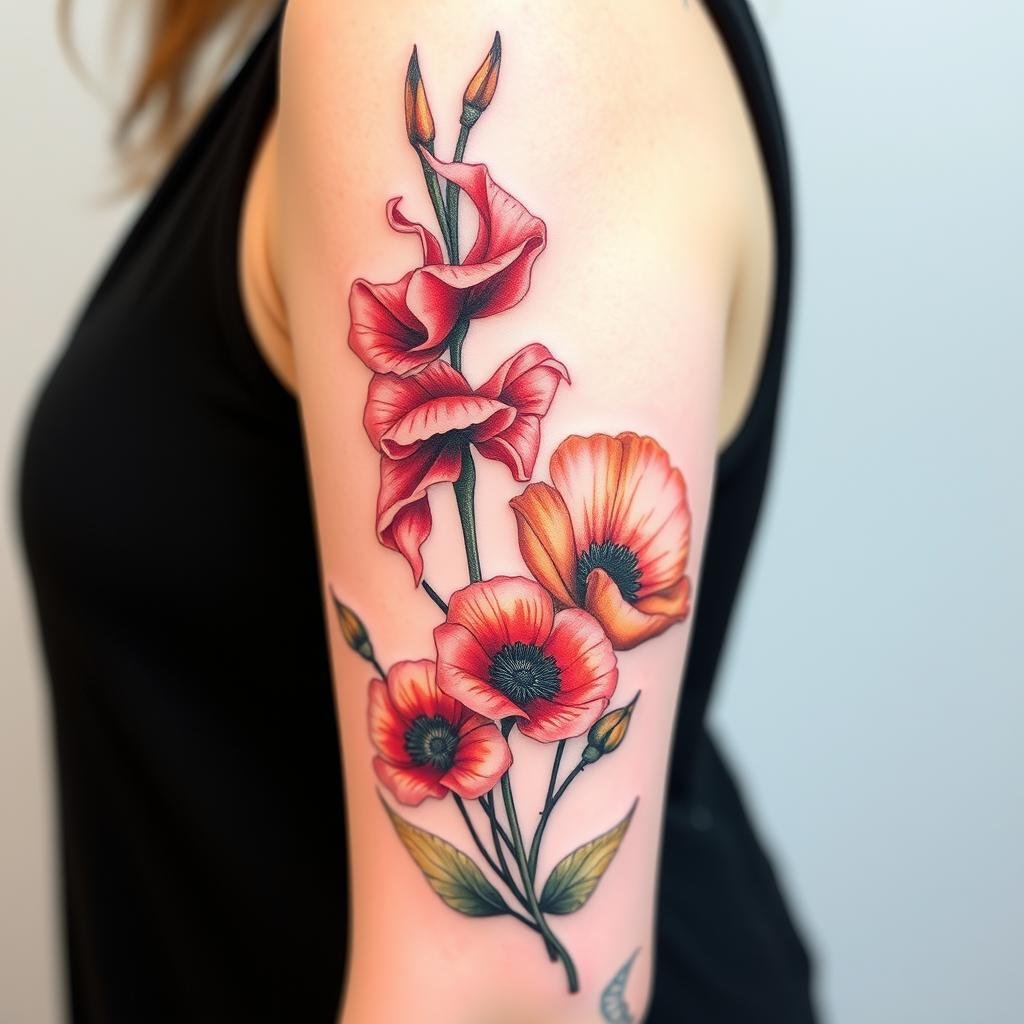 Full Arm August Flower Tattoo