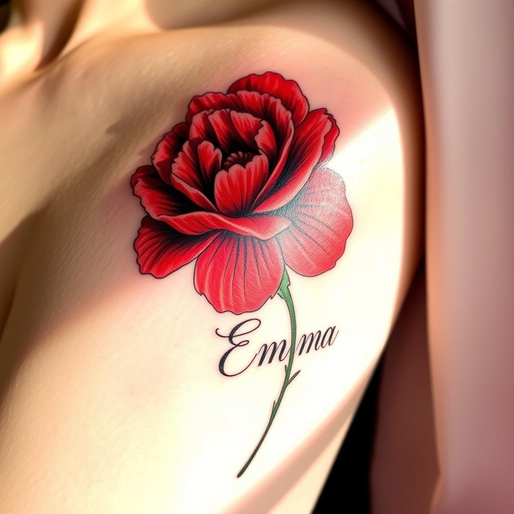 July Birth Flower Tattoo with Name Design