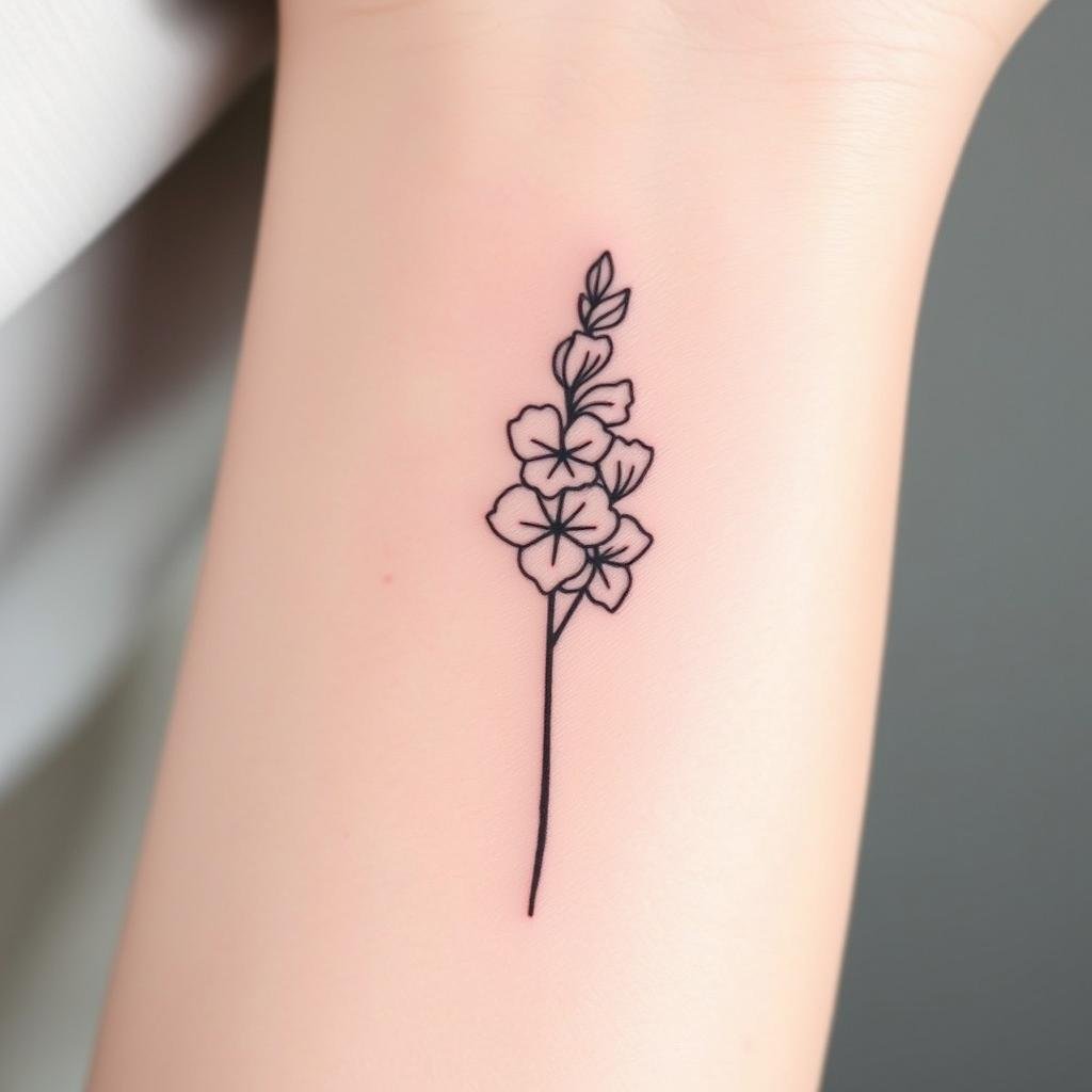 Minimalist Delphinium Tattoo Ideas for July 2