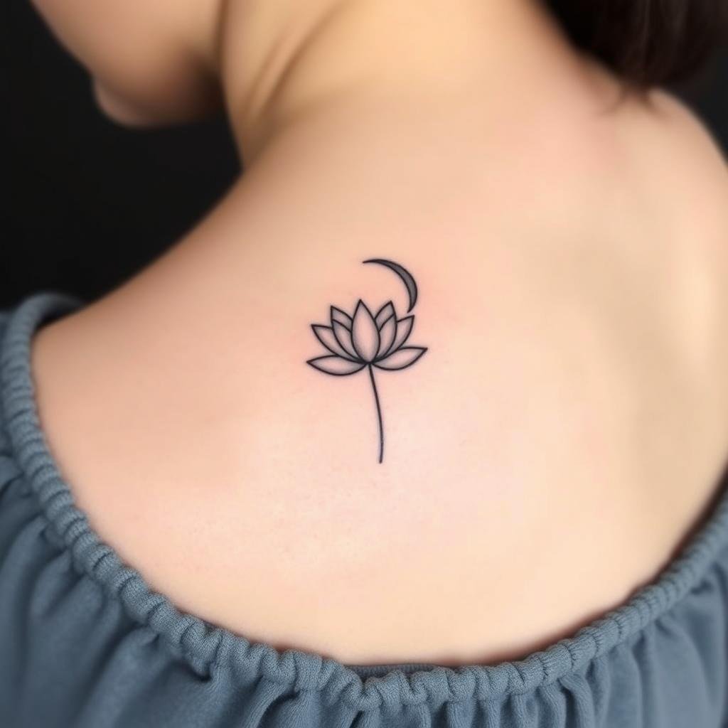 Moon and Water Lily July Birth Flower Tattoo