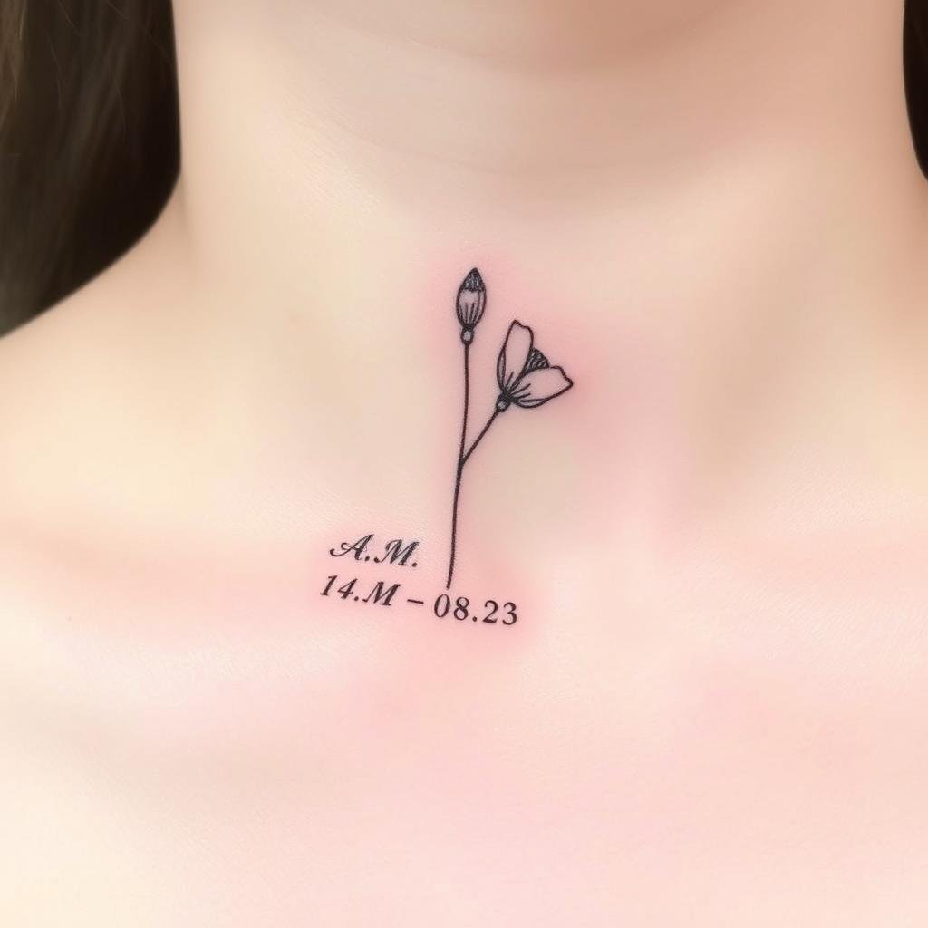 Name & Date in August Flower Tattoo