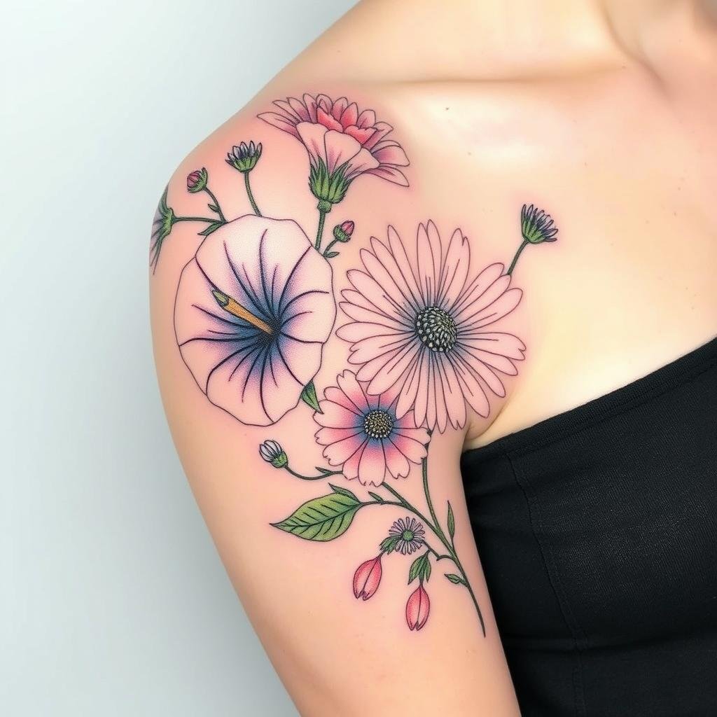 September birth flower bouquet tattoo design 2 September birth flower bouquet tattoo design 2