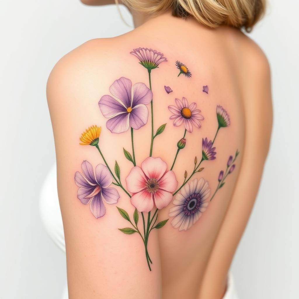 September birth flower bouquet tattoo design 3 September birth flower bouquet tattoo design 3