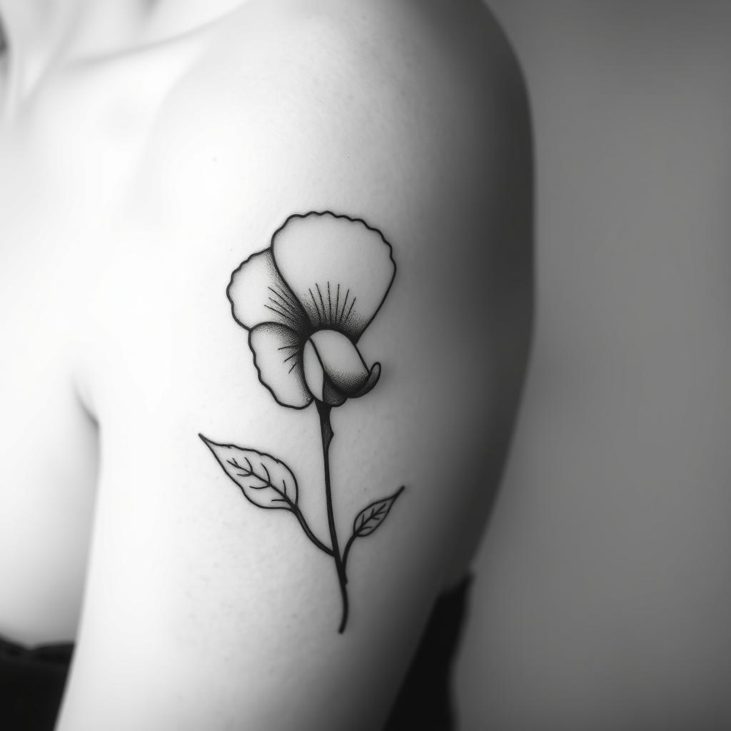 Black and White April Birth Flower Tattoo